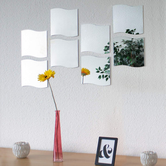 Spiegelfliesen in Wellenform, 8 Stück je 20x20cm