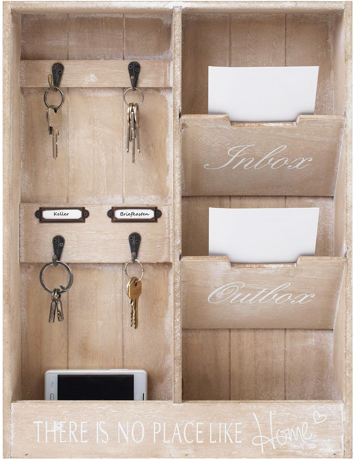 Wandorganizer 'In & Out' mit Schlüsselbrett und 2 Holztaschen, 48x36x7cm