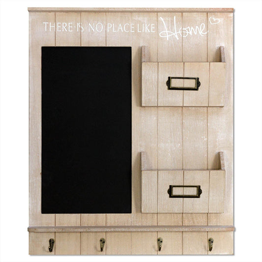 Wandorganizer - Memoboard mit Kreidetafel, Schlüsselbrett und 2 Holztaschen, 61x50x6cm